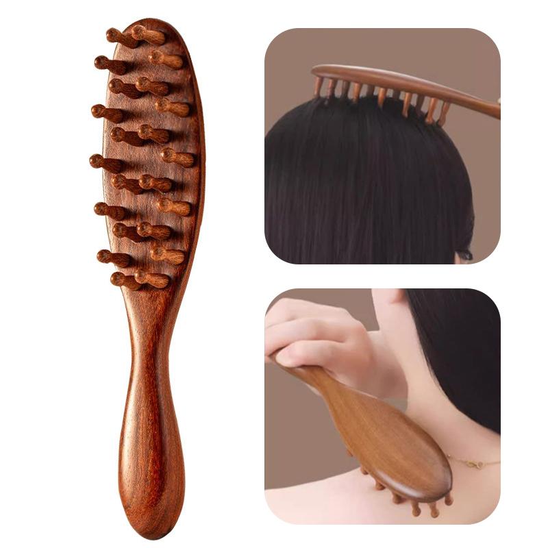 Гребень для волос и кожи головы Meridian Comb из натурального сандалового дерева с длинной ручкой, многофункциональный деревянный массажный гребень с зубчиками, 22 гвоздя