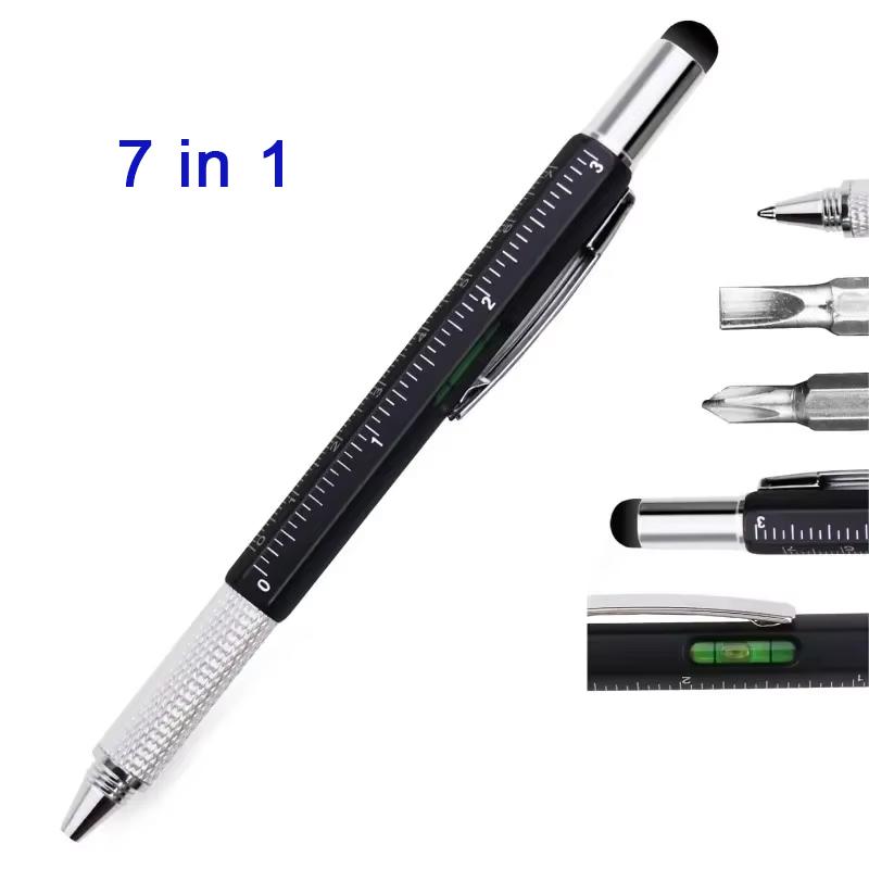 Многофункциональная шариковая ручка 7 в 1 с современным ручным инструментом, измерительная техническая линейка, отвертка, сенсорный экран, стилус, спиртовой уровень