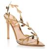Fashion Golden Branch Jade Leaves High Heel Sandals Non-Slip Thin Heel Pointed Toe Gold Celebrity Style Transparent Rhinestone Chain
