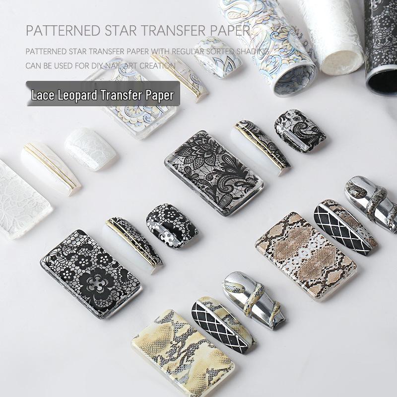 Наклейки-переводки для нейл-арта «Звездное небо»: Кружево и Леопардовые Лазерные Принты