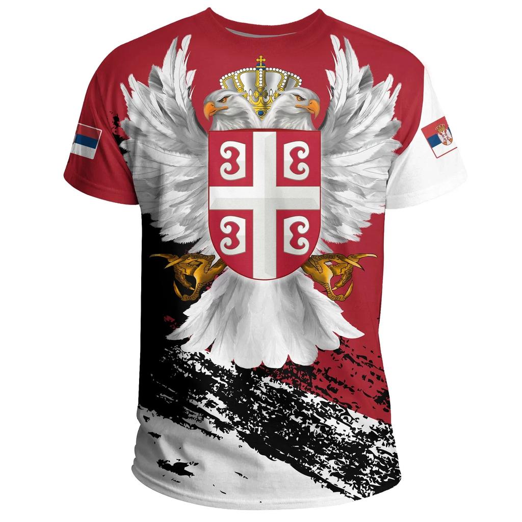 Fashion Trend Men Casual T-shirt Serbia Flag National Emblem 3d Print Oversized Loose T-shirt Harajuku Street Top