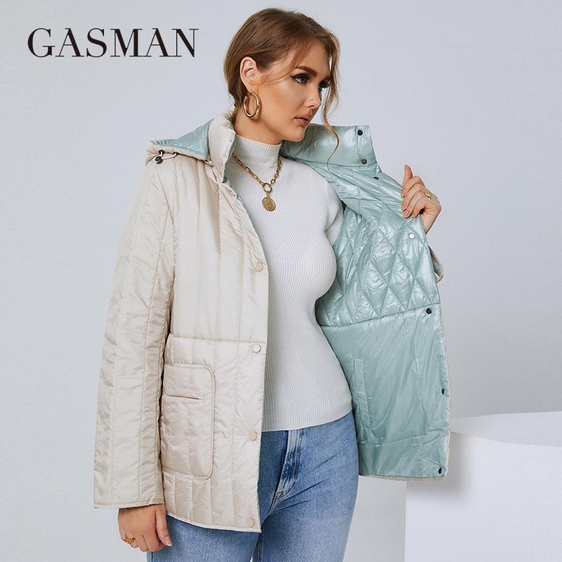 Gasman Женская осенне-зимняя куртка. Двусторонняя парка. Дизайнерская съемная шапка на кнопках. Пальто женской модной марки больших размеров 21871.
