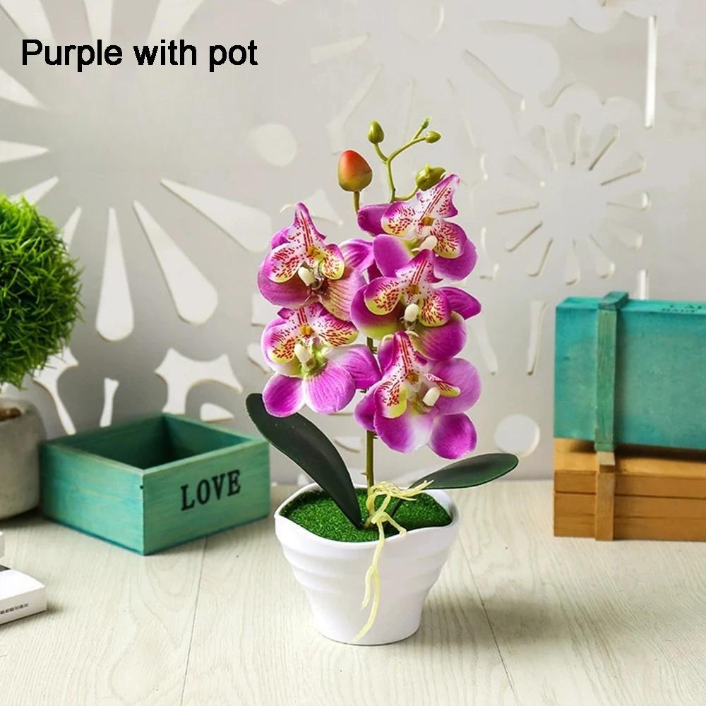 Орхидея Искусственные Орхидеи Цветы с Вазой Белое Растение Шелк Искусственные Орхидеи Искусственные Цветочные Композиции для Украшения Дома