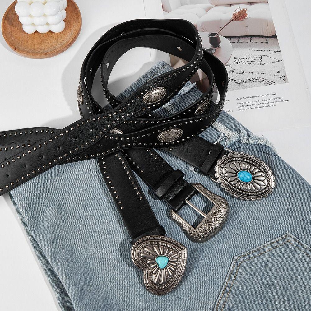 Korean Style Wide Waistband Metal Buckle Y2K Girl Waistband Simple PU Leather Rivet Belt  Men