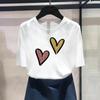 Женская футболка с азиатским размером и принтом Love Heart Trend Симпатичная повседневная женская летняя футболка 90-х годов с графическим рисунком Модная футболка с коротким рукавом