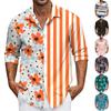 Men's Summer New Loose Print Long Sleeve Shirt Cardigan Beach Shirt