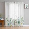 Summer Watercolor Plant Eucalyptus Leaf Sheer Window Curtains For Living Room Kitchen Children Bedroom Voile Hanging Curtain