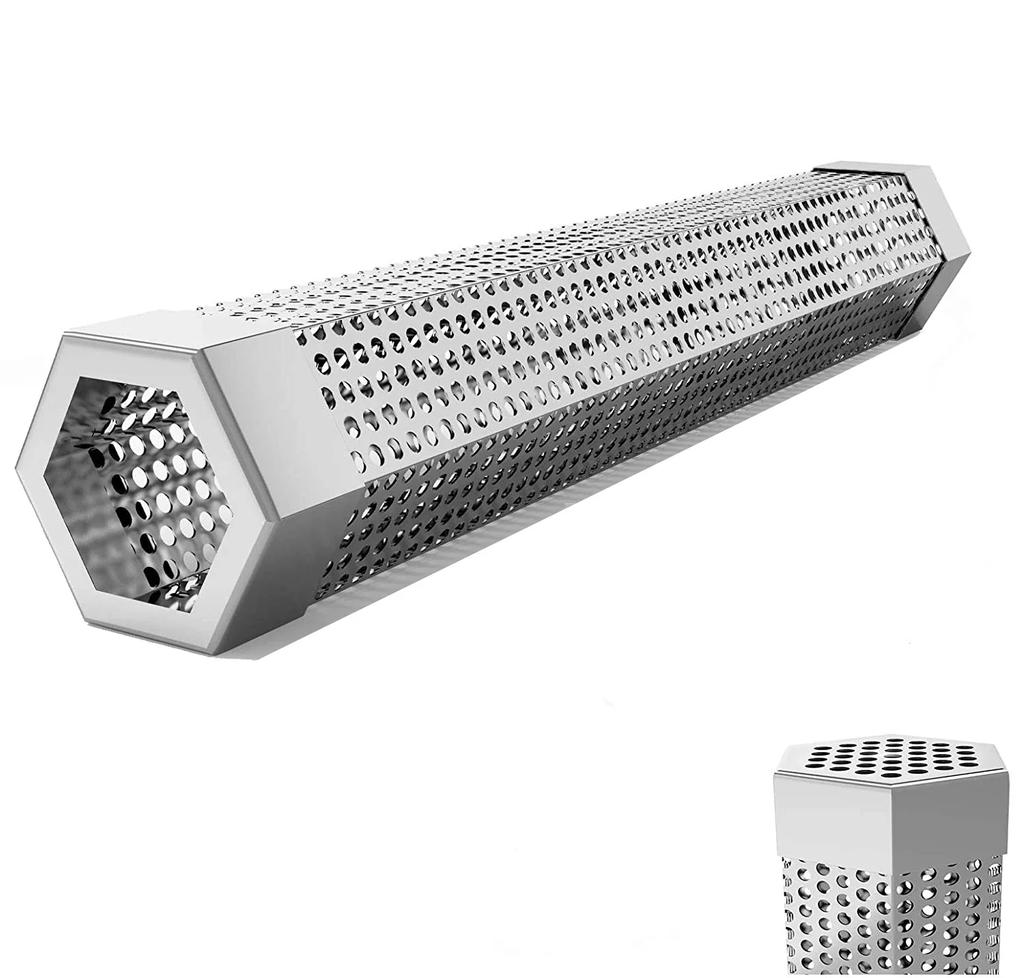 6/12-дюймовый гриль-коптильня для барбекю из нержавеющей стали с перфорированным сетчатым фильтром, генератором для копчения гранул, шестигранной коробкой для копчения специй