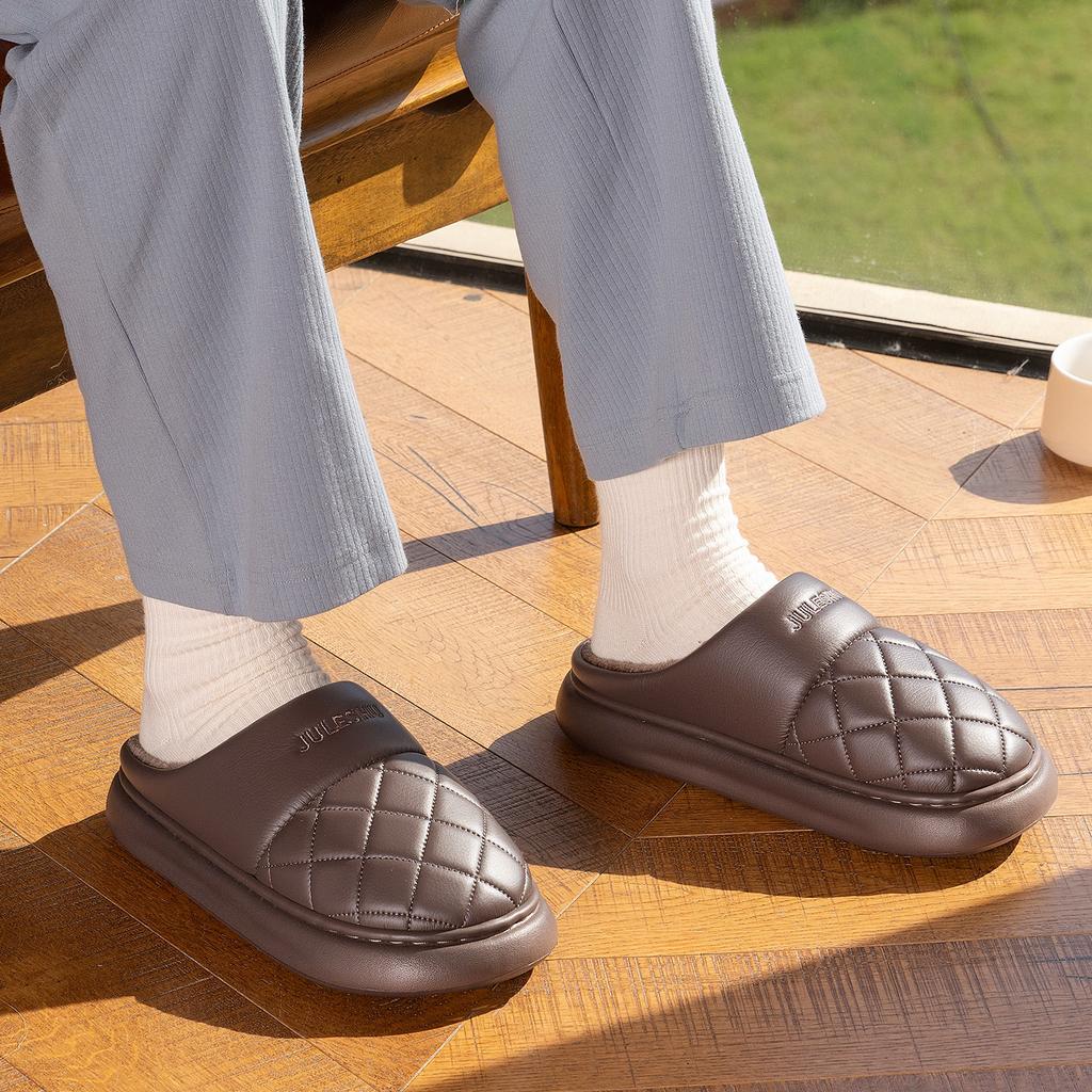 Waterproof Leather Cotton Slippers 2025 New Autumn and Winter Home Warmth Antibacterial Non-slip Thick-soled Cotton Shoes