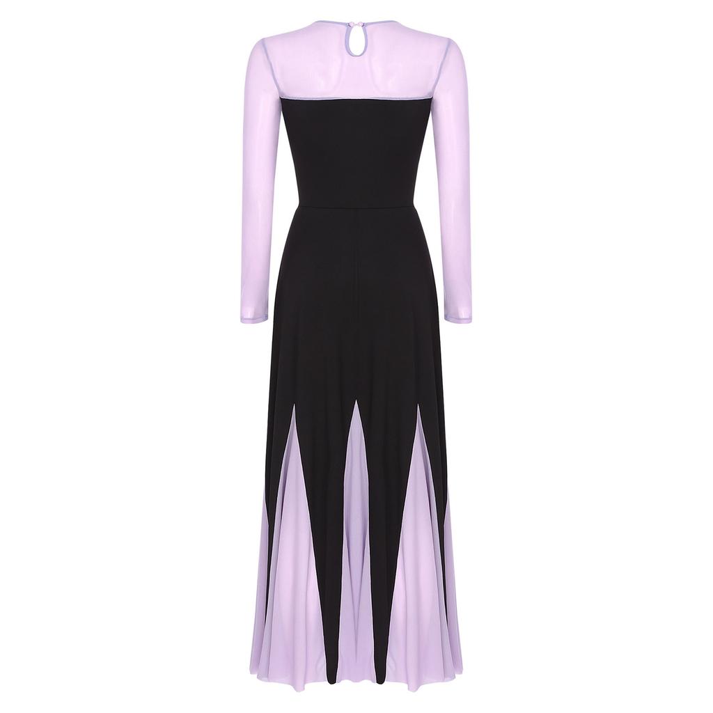 Womens Sweetheart Neckline Long Sleeve Patchwork Mermaid Hem Maxi Dress
