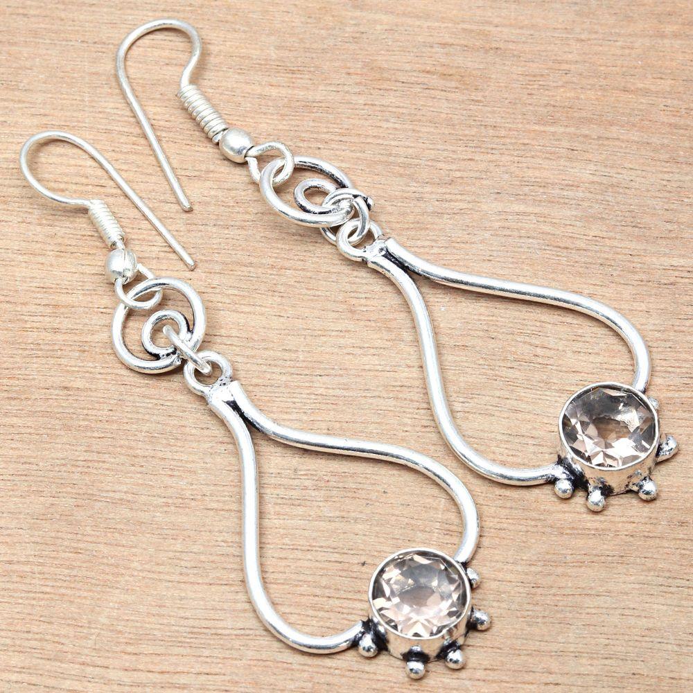 Smoky Quartz Gemstone Handmade Gift For Her Silver Jewelry Earrings 1.5''