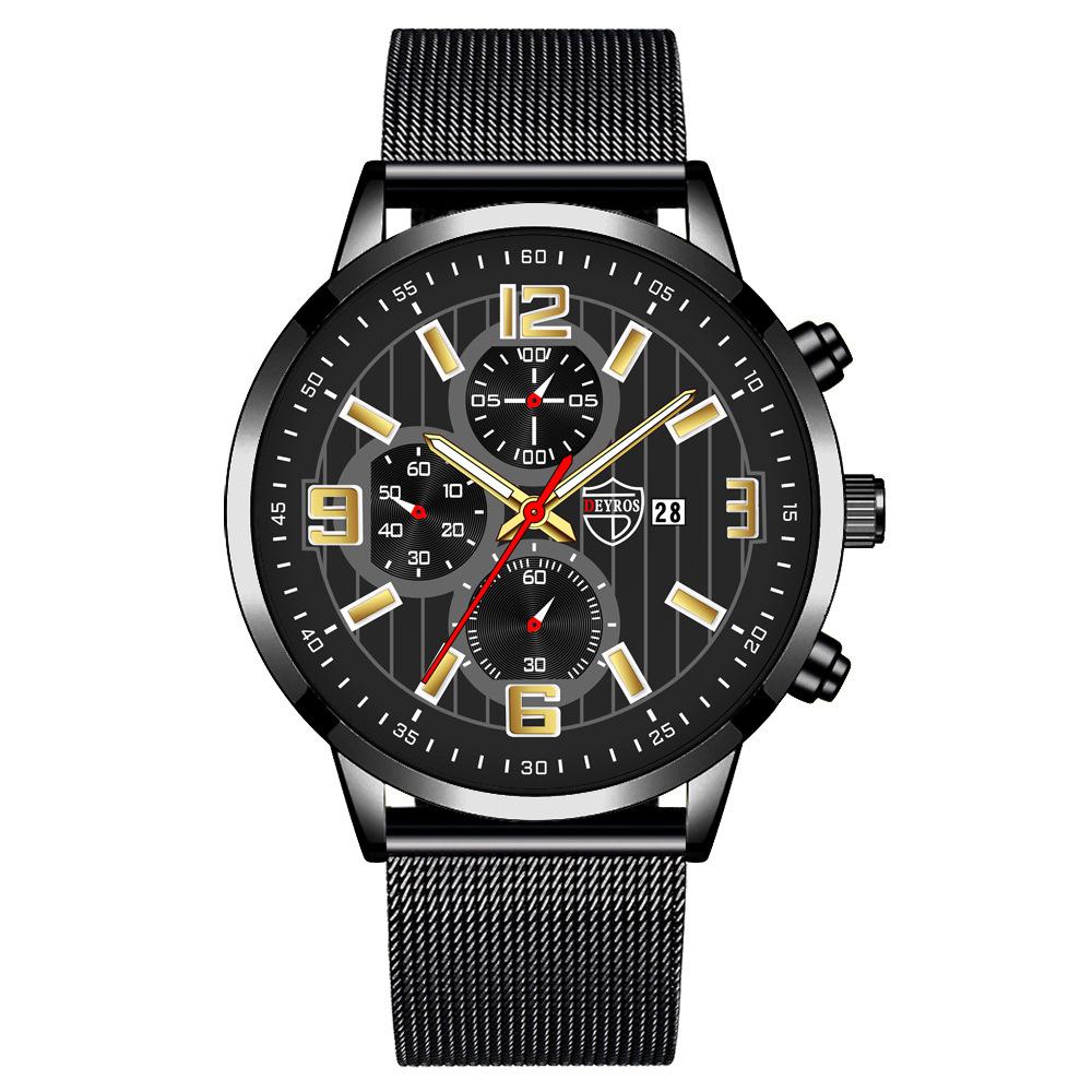 Steel Belt Men'S Watch Trendy Fashion Automatic Calendar Luminous Quartz Watch