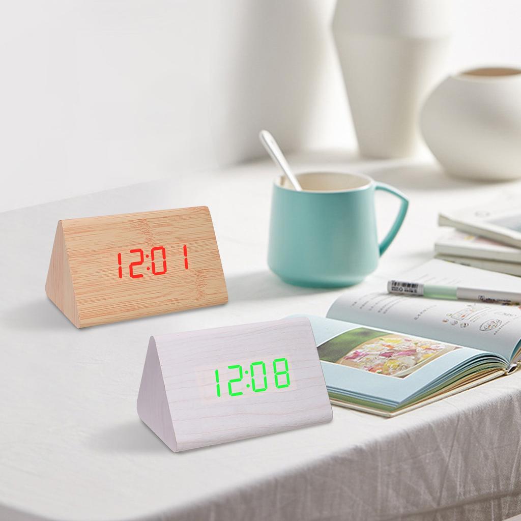 Часы для спальни, Деревянный цифровой будильник, Регулируемая громкость, Диммер, Деревянное украшение для гостиной
