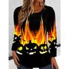 Women's Long Sleeve T-shirts Halloween Theme Black Cat Graphic Streetswear Polyester Tops Casual Pullover Women's Clothing