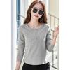 [JHIJSC] t-shirt ladies long sleeve spring cotton tight Plain color Fashionable cute big size (JP, alphabet, L, gray)