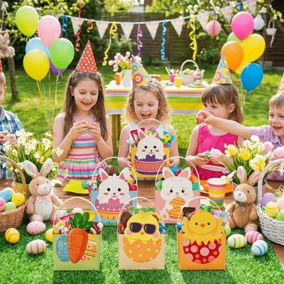 6 шт. Мультяшные пасхальные корзинки-коробочки для конфет с ручкой, корзинка ручной работы, подарочная коробка, пустое яйцо, кролик, морковка, пасхальные бумажные коробки