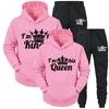 KING QUEEN Sweatshirt Set for Men Women Casual Sports Set Two-piece Sweatpants Set Short Sleeve Shirts (men’s)