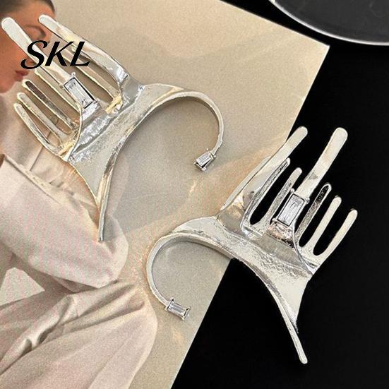 Embellished Earrings Silver Ear Cuff for Women, No Piercing Metal Elf Cool Girl Fashion Jewelry Cuff, Cartilage Climber Clip Hair Styling Accessory