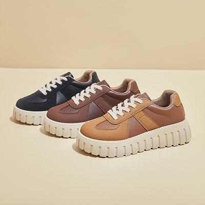 Повседневные кроссовки на толстой платформе для женщин, нескользящие кроссовки из искусственной кожи для ходьбы, женские удобные кроссовки на шнуровке, дышащие рабочие теннисные кроссовки