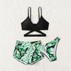 2024 Европейский и американский милый свежий трехкомпонентный купальник бикини для пляжа с принтом для девочек