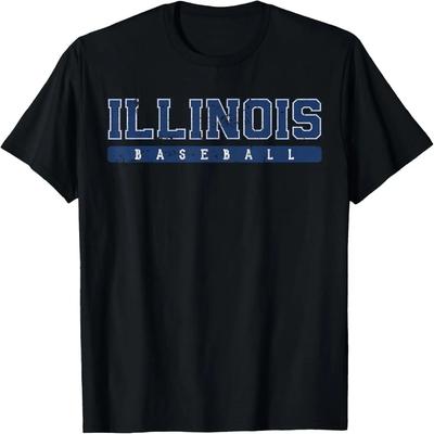Синяя винтажная футболка с текстом 'Illinois Baseball'