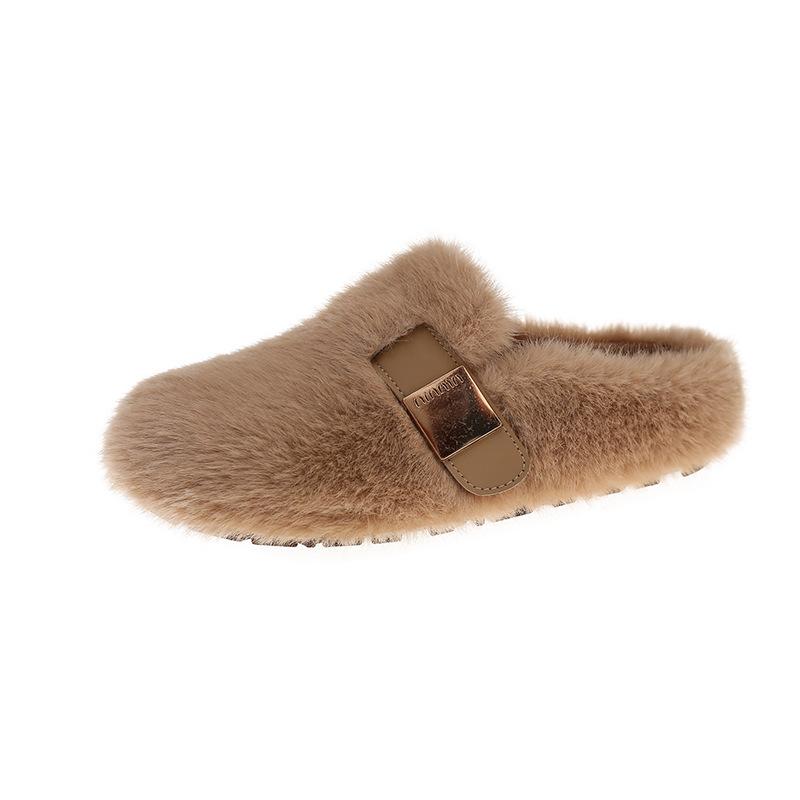 Mao Mao Slippers Women's Outer Wear 2025 New Autumn and Winter One-pedal High-end Mink Plush Cotton Slippers