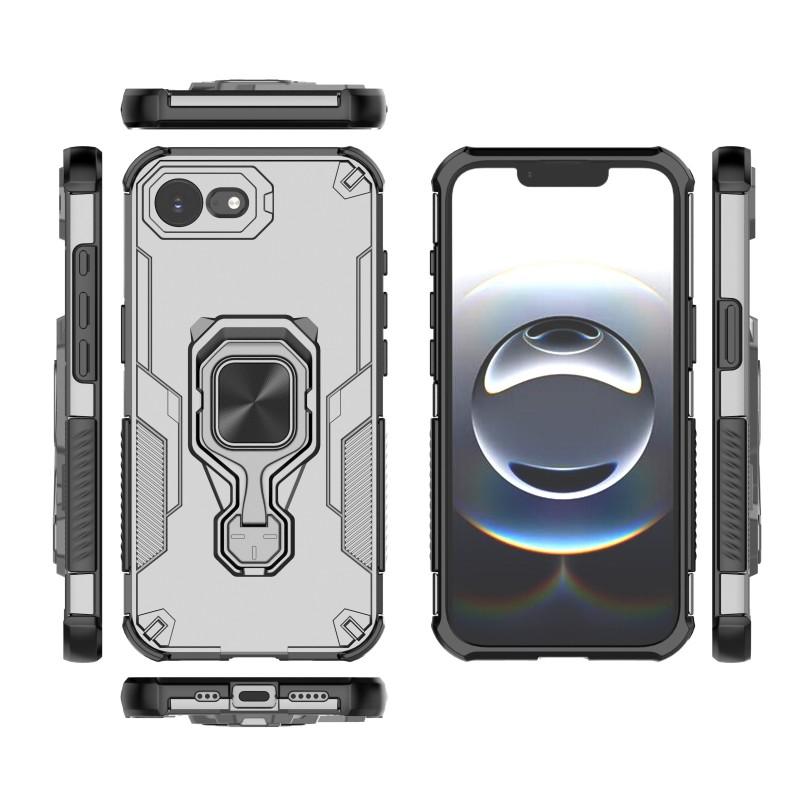 For iPhone 16e Phone Case WANLONFENG PC TPU Back Cover Kickstand with Tempered Glass