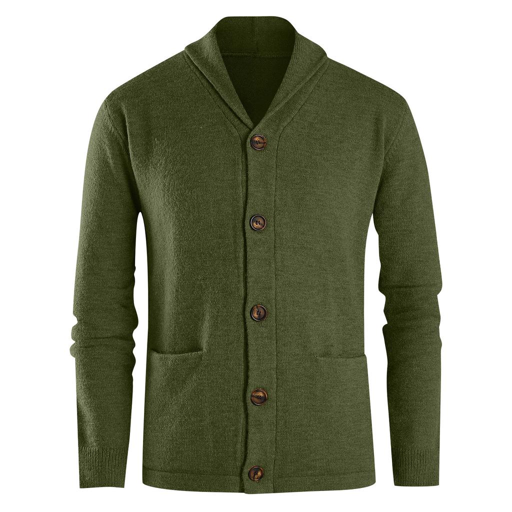 Мужской кардиган, повседневная шаль с длинным рукавом, однотонный вязаный свитер на пуговицах