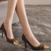 2025 New Metal Square Head Leopard Print One-pedal Temperament French Single Shoes Women's Thin Heels Sexy Spice Girl Style High Heels