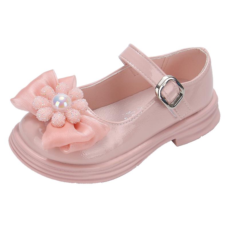 Туфли принцессы для девочек с цветами и жемчугом, детские элегантные кожаные туфли для вечеринки, свадьбы, модные простые детские лоферы, шикарные