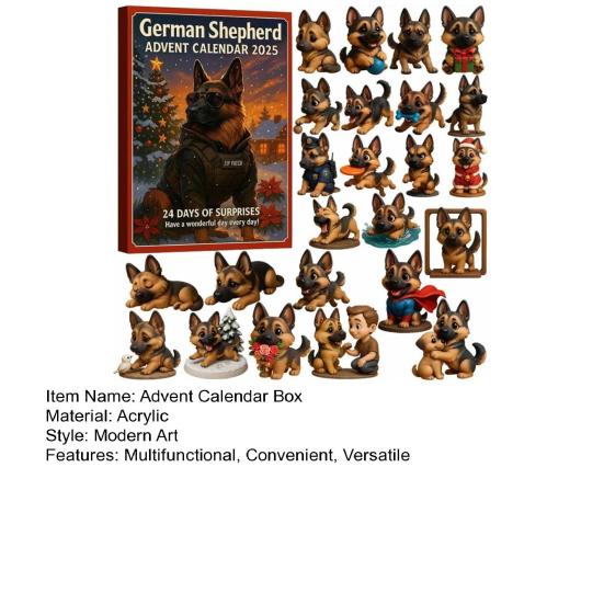 Коробка Адвент-календаря Немецкая овчарка Коробка для отсчета 24 дней Акриловая фигурка на тему собаки Многофункциональное украшение