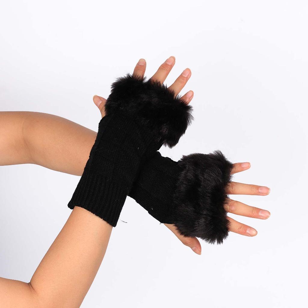 Autumn/winter Medium Length Knitted Gloves Half Finger Computer Gloves Warm Imitation Rabbit  Gloves