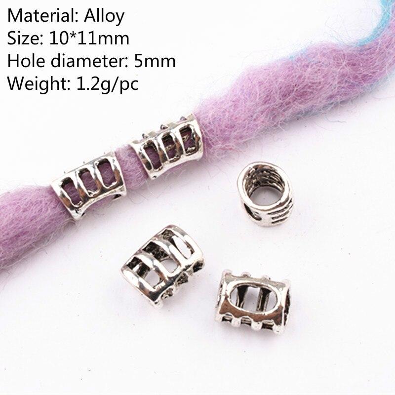 5pcs/bag Silver Metal Hair Rings Braid Dreadlocks Bead Hair Cuffs Dread Tube Charm Dreadlock for DIY Hair Accessaries