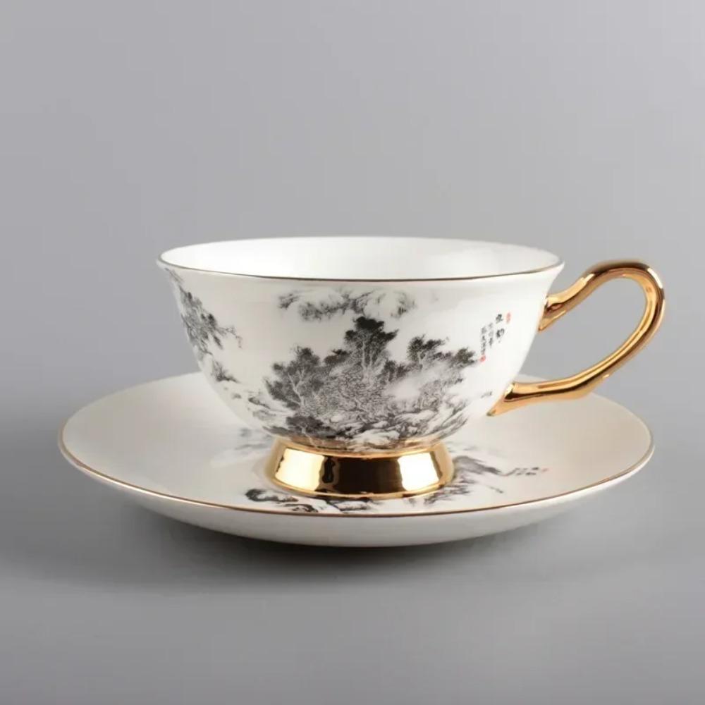New Chinese Simple Ceramic Cup Coffee Cup Saucer Chinese Style Bone China Afternoon Tea Coffee Cup Simple Water Cups