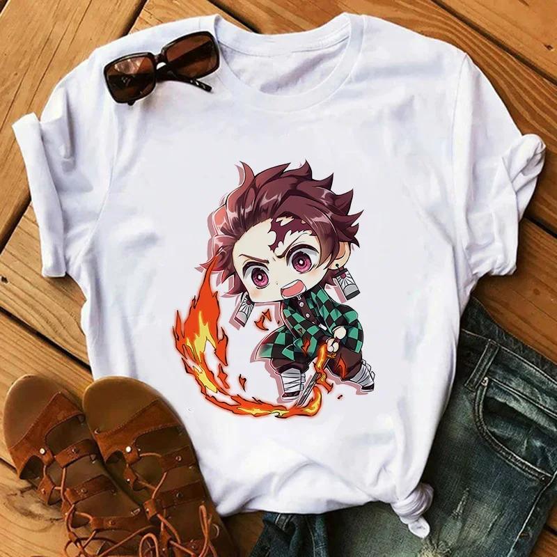 Футболка Kimetsu No Yaiba Kamado Nezuko с графическим принтом для женщин, эстетика Harajuku, белые топы, футболка 2021 года, женская футболка в японском стиле