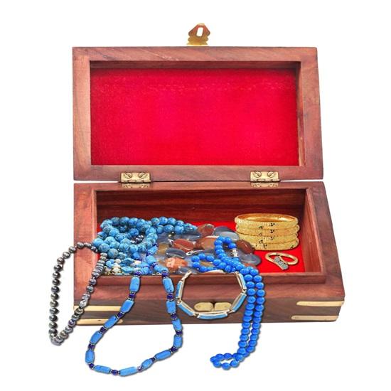 15 Cm Sheesham Wooden Brass Storage Box Hand Carved Jewellery Box Decorative Gift Box