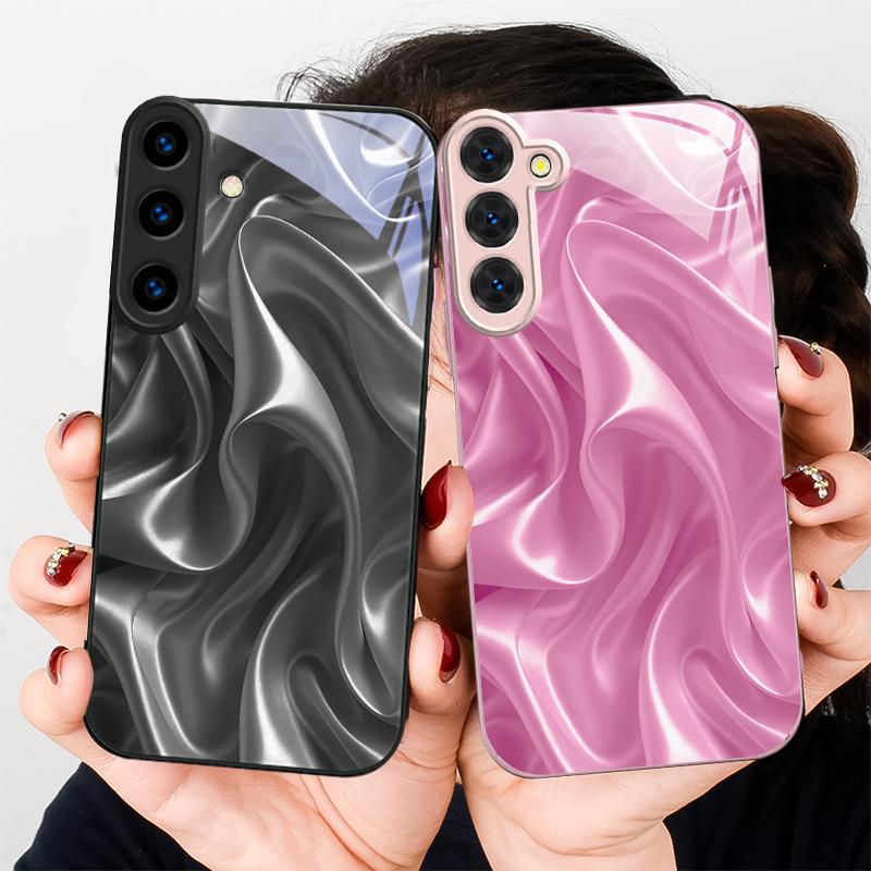 Золотой шелк волн Для Samsung S26 S22 S8 S9 S10 S20 Ultra S21 Pro S22 Plus S23 FE S24Ultra S25 Edge S24+ Стеклянный чехол для телефона