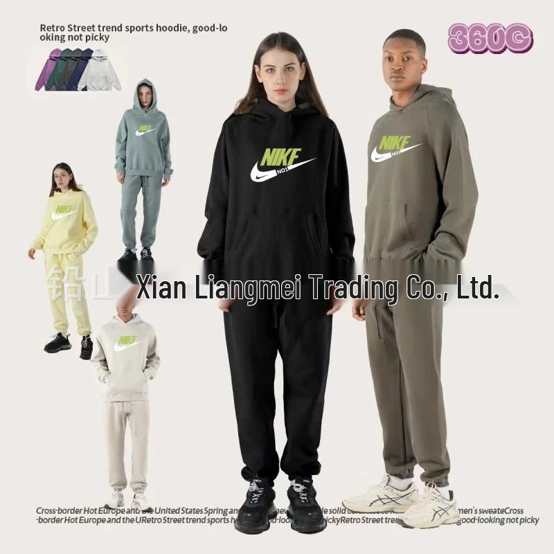 Унисекс однотонный худи и брюки - Повседневный весенне-осенний двухпредметный спортивный костюм 2025