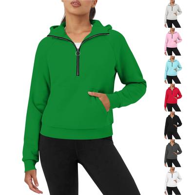 Женская повседневная модная однотонная свободная толстовка с длинным рукавом и карманом на молнии с капюшоном