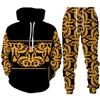 Luxury Golden Floral Print Men's 2 Piece Outfit Retro Baroque Pattern Hoodie/Pants/Set Hip Hop Streetwear Men/Women Jogging Suit
