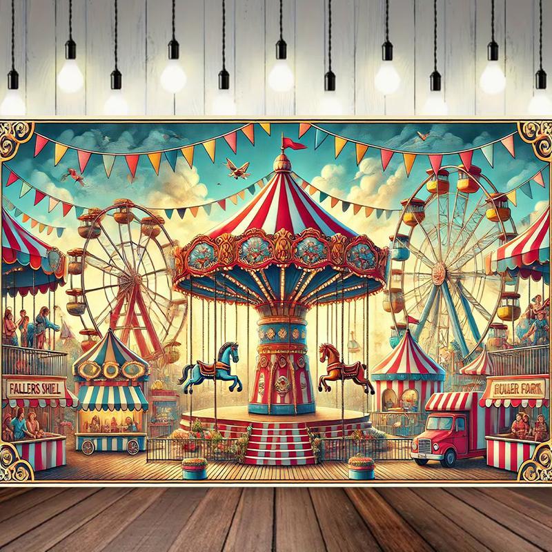 Carnival themed background fabric, made of multifunctional polyester and featuring a retro circus design