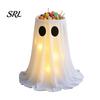 Cute Halloween Party Supplies Lighted Ghost Candy Bowl Stand, Height Adjustable Large Holder with Entrance Cabinet Display LED Light for Trick