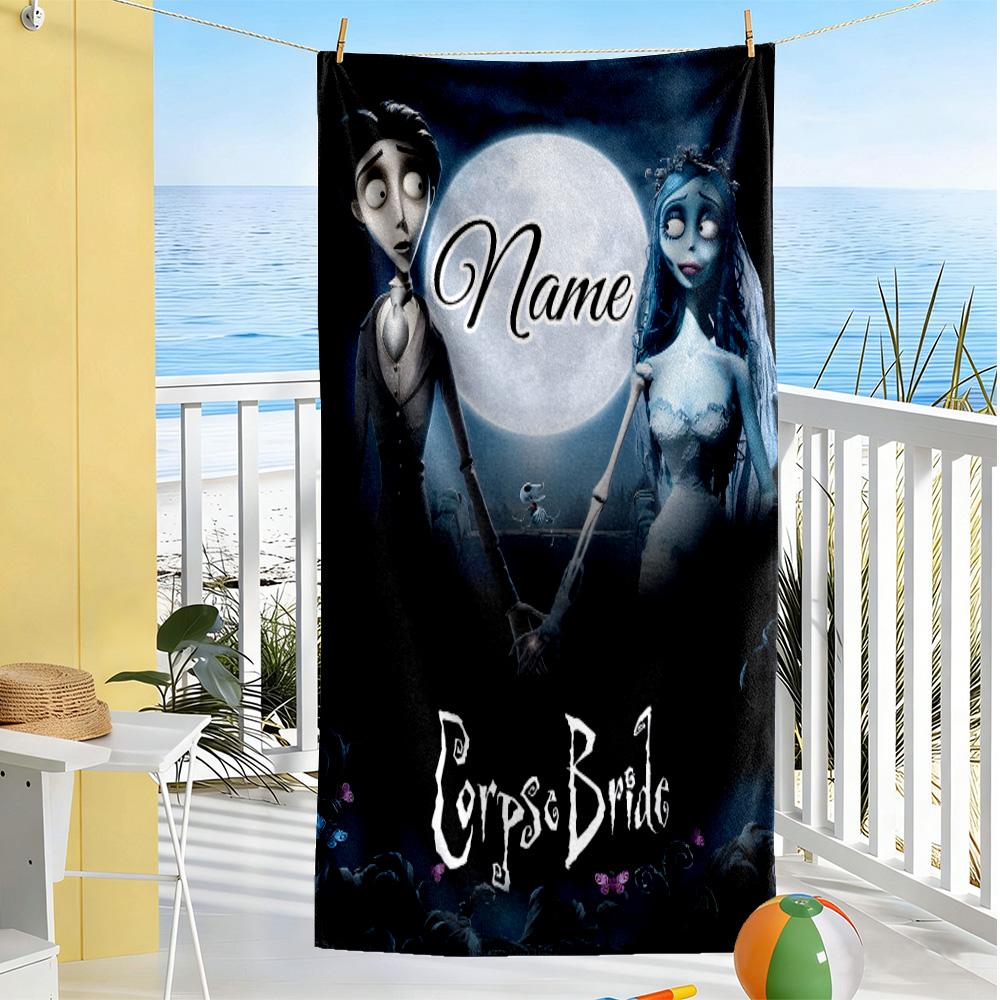 Corpse Bride Romance Personalized Text Beach Towel Super Soft Microfiber Quickdry Fabric