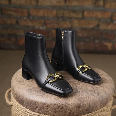 Осенние женские ботильоны из натуральной кожи с бахромой, на молнии, на толстом каблуке, с квадратным носком, с цепочкой и кисточками, модные женские современные ботинки