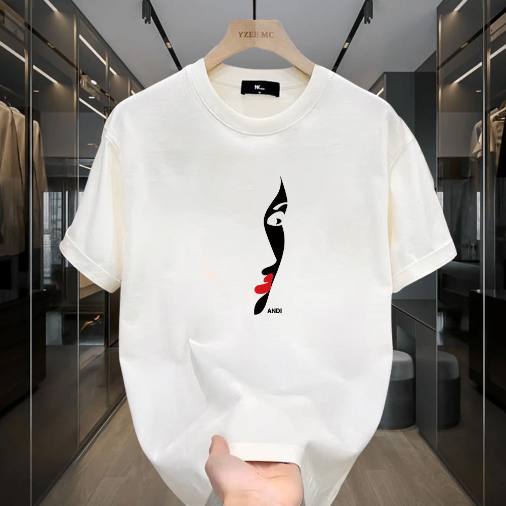 Летняя модная брендовая футболка с коротким рукавом 2024Модный мужской свободный нишевый топ с круглым вырезом для пар