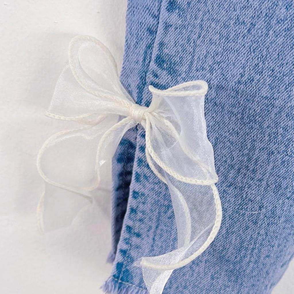 Детская рубашка с кружевом на лацкане и джинсами с бантом, комплект из двух предметов