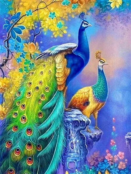 5D Diy Алмазная картина Мозаика Павлин Фэнтези Домашний декор Вышивка Животное Дерево Полный квадрат Круглый настенный арт