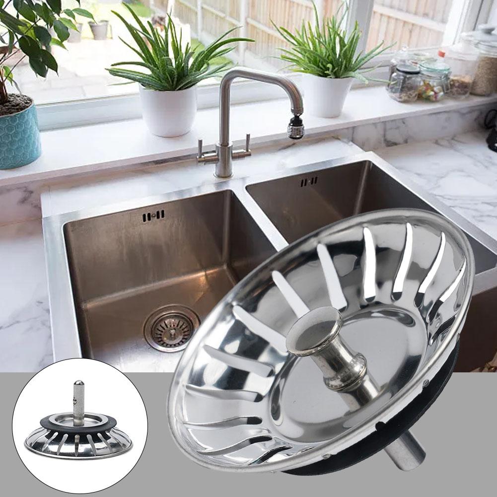 Stainless Steel Kitchen Sink Strainer Waste Drain Plug 80mm Basin Drain Stopper Bathroom Drain Sealing Sink Floor Drain Replace