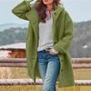 Womens Solid Color Jacket Casual Loose Fit Button Coats Button Up Long Sleeve Outerwear With Pocket, Hooded Overcoat