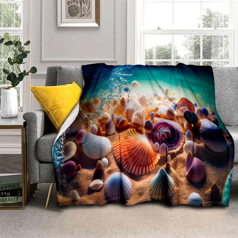 3D Морская звезда Пляжная ракушка Морская звезда Песок Плед, Мягкий плед для дома Спальни Кровати Дивана Пикника Путешествия Офиса Покрывало Детский Подарок